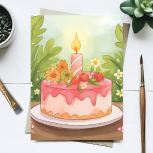 Pink Birthday Cake Happy Birthday Postcard