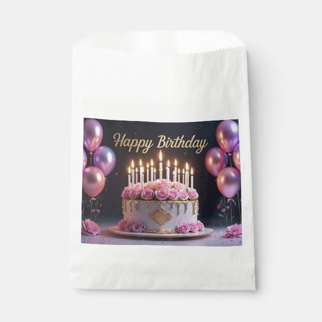Pink birthday cake luxurious elegant extravagant favor bag (Front)