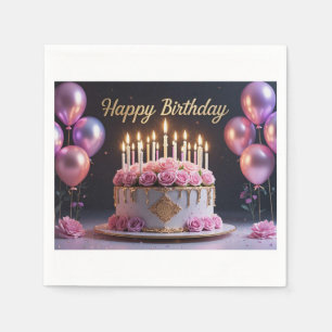 Pink birthday cake luxurious elegant extravagant napkins