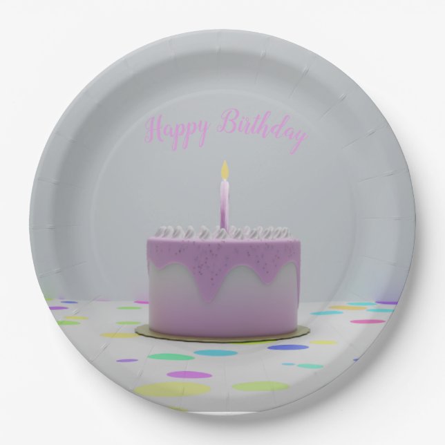 Pink Birthday Cake Paper Plates (Front)
