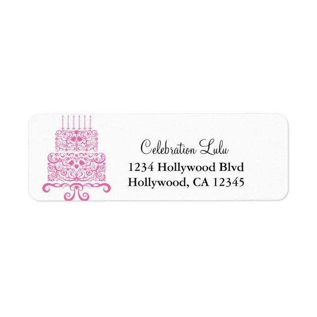 Pink Birthday Cake Return Address Label (Front)