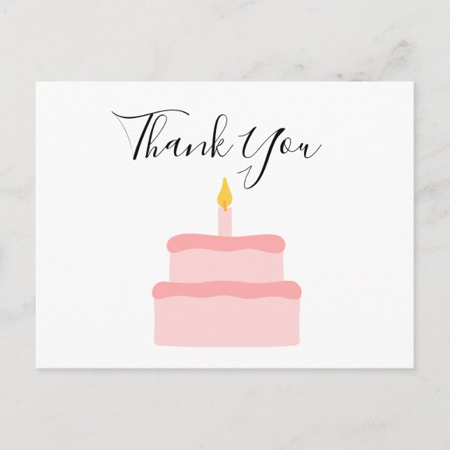 Pink Birthday Cake Thank You Postcard (Front)