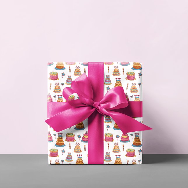 Pink Birthday Cakes Pattern Wrapping Paper (Creator Uploaded)