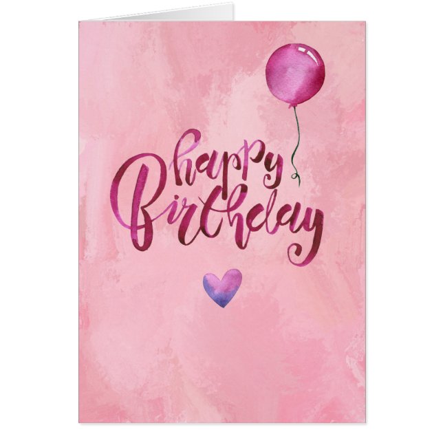 Pink Birthday card Happy day simple gentle (Front)