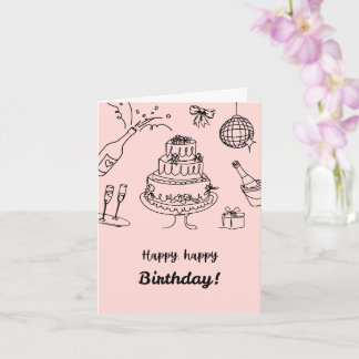 Pink Birthday Card with a White Birthday cake