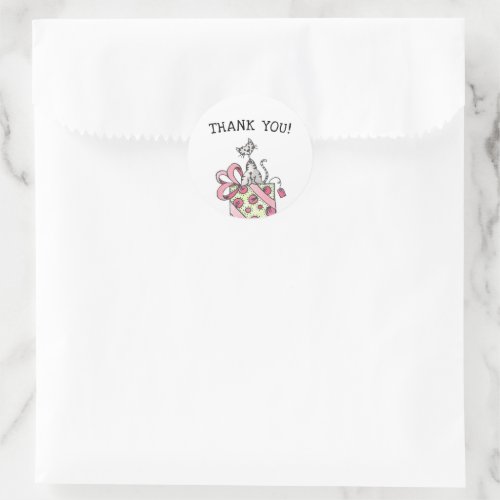 Pink Birthday Cat  Thank You Classic Round Sticker