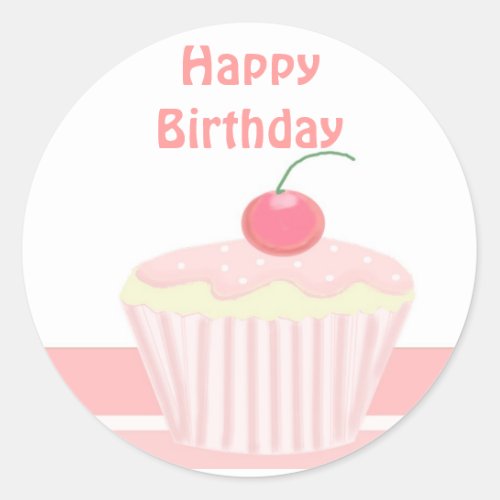 Pink Birthday Cupcake Classic Round Sticker
