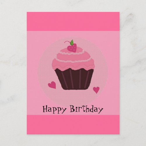 Pink Birthday Cupcake Postcard