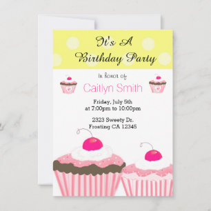 Pink Birthday Cupcakes Invitation