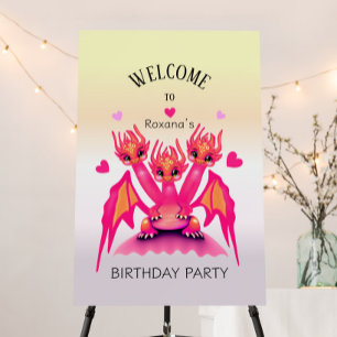 Pink birthday dragons foam board