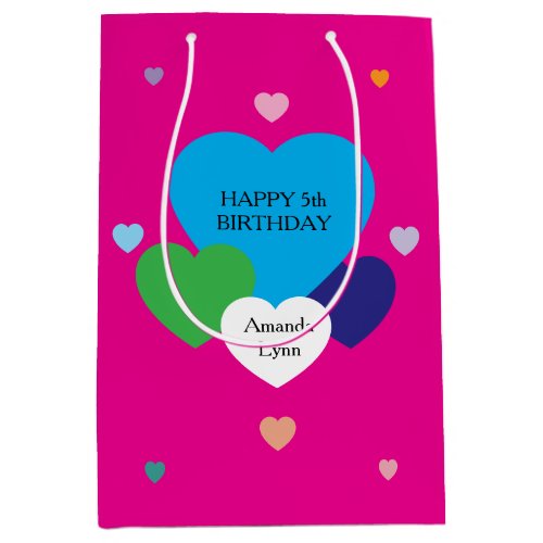 Pink Birthday Gift Bag w/ Hearts, size Medium