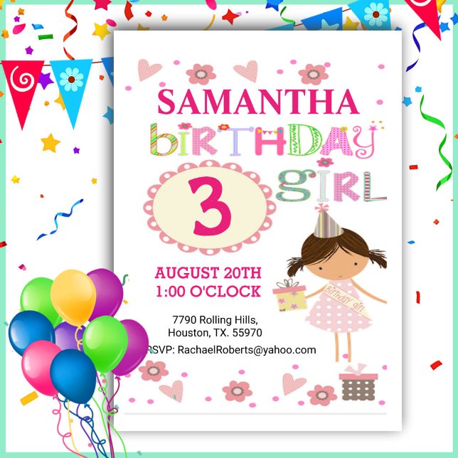 Pink Birthday Girl Birthday Invitation (Creator Uploaded)
