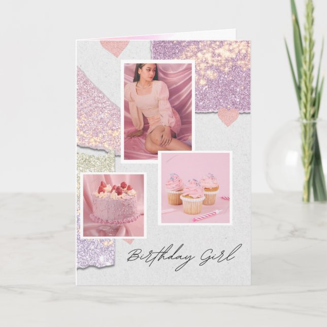 Pink Birthday Girl Customized Folded Greeting Card (Front)