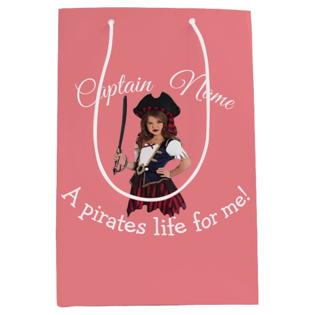 Pink birthday Girl Pirate   Medium Gift Bag (Front)