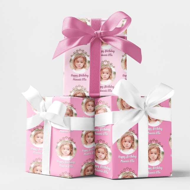 Pink Birthday Girl Princess Tiara Photo  Wrapping Paper Sheets (Pink birthday princess tiara photo wrapping paper.)