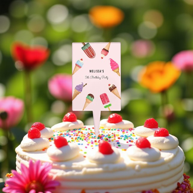 Pink Birthday Ice cream Party Cake Pick (Creator Uploaded)