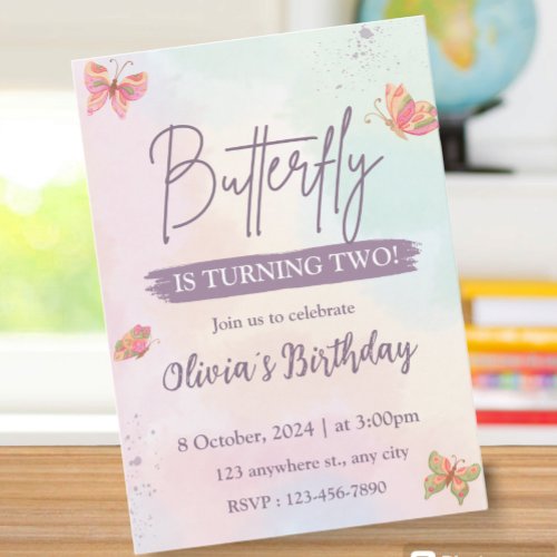Pink Birthday Invitation Butterfly