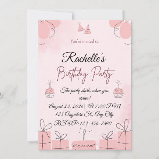 Pink Birthday Invitation – Cute ElegaPnt Birthday