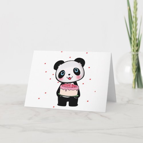 Pink Birthday Panda Bear with Cake Fan Enthusiast Card