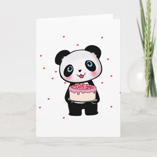 Pink Birthday Panda Bear with Cake Fan Enthusiast Card