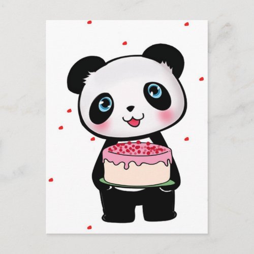 Pink Birthday Panda Bear with Cake Fan Enthusiast Postcard
