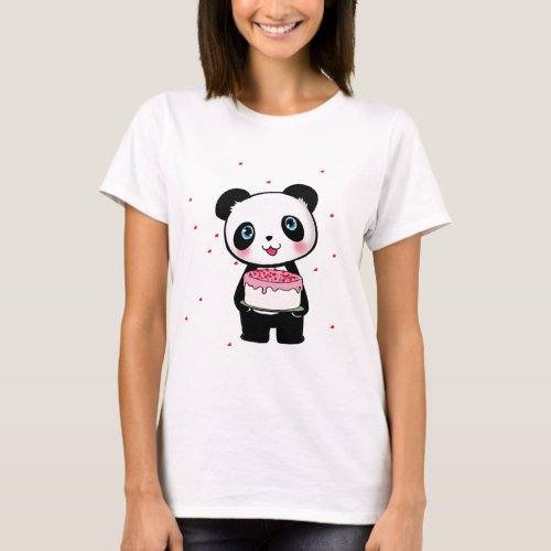 Pink Birthday Panda Bear with Cake Fan Enthusiast T_Shirt