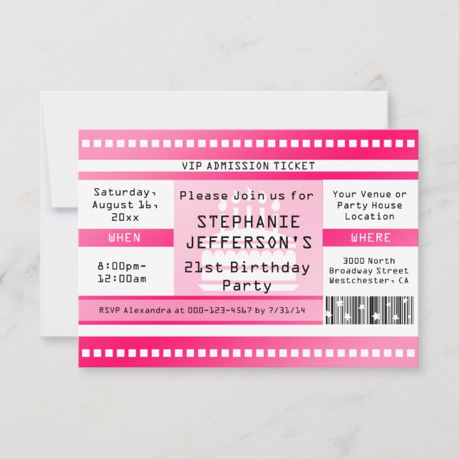 Pink Birthday Party Admission Ticket Invitation (Front)