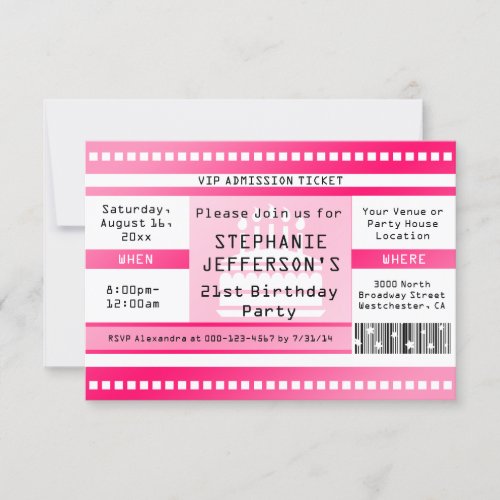 Pink Birthday Party Admission Ticket Invitation