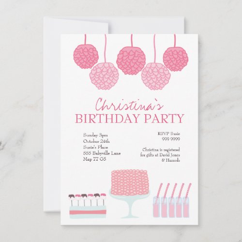 Pink Birthday Party Candy Dessert Table Invite