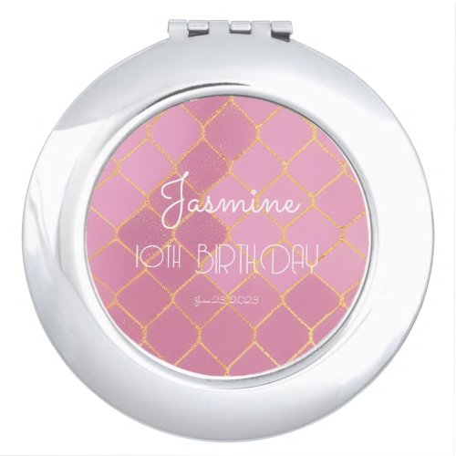 Pink Birthday Party Favor Glitter Pattern Compact Mirror