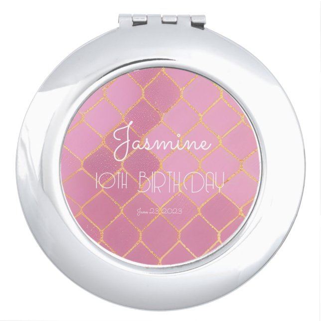 Pink Birthday Party Favor Glitter Pattern Compact Mirror (Front)