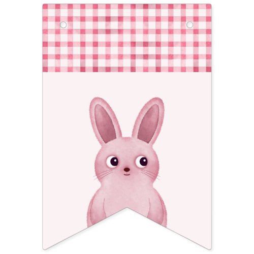 Pink birthday party for baby girls with bunny bunting flags