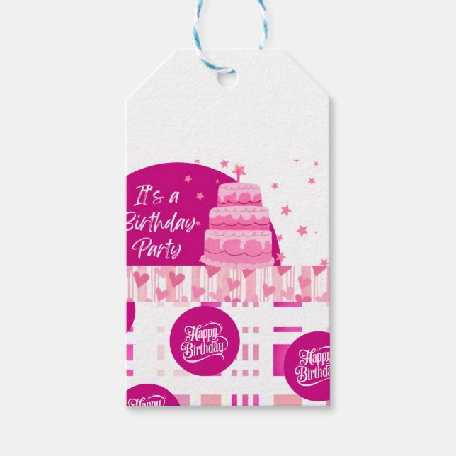 Pink Birthday Party Gift Tags (Front)