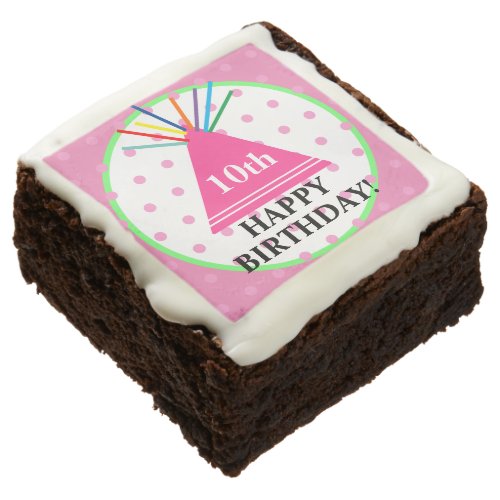 Pink Birthday Party Hat Polka Dots Brownie