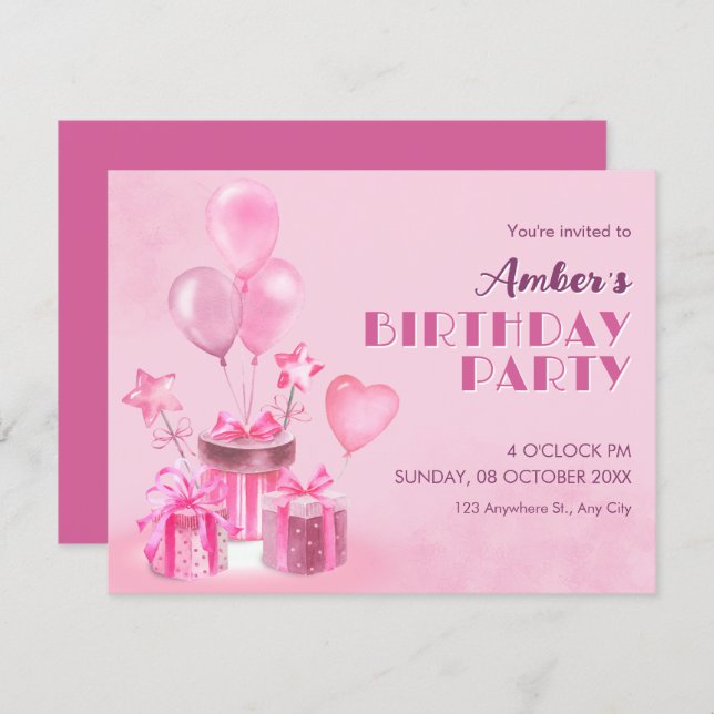 Pink Birthday Party Invitation (Front/Back)