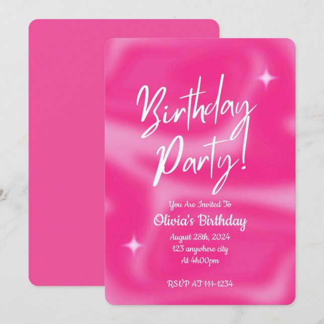 PINK BIRTHDAY PARTY INVITATION (Front/Back)