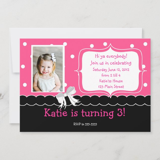 Pink Birthday Party invitation (Front)