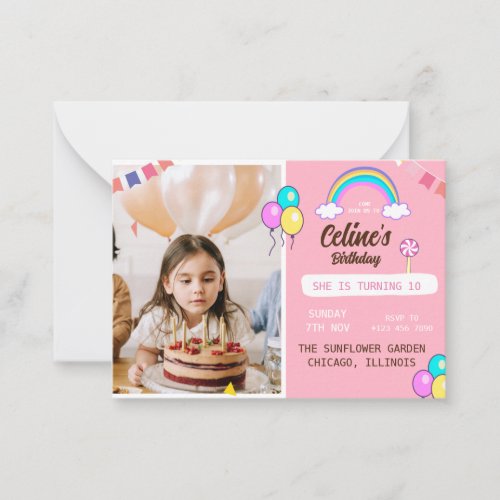 Pink Birthday party invitation with balloons 