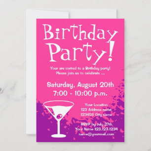 Pink Birthday party invitations   Custom invites