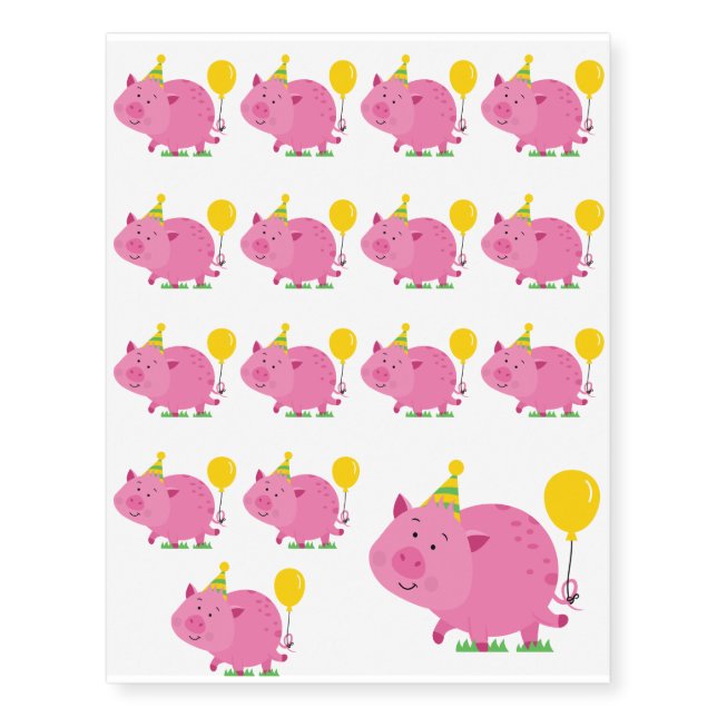 Pink Birthday Party Pig Temporary Tattoos (Front)