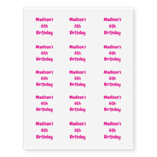 Pink Birthday Party Temporary Tattoos