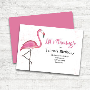 Pink Birthday Party Watercolor Flamingo Invitation