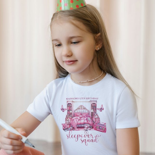 Pink Birthday Personalized Sleepover squad T-Shirt (Creator Uploaded)