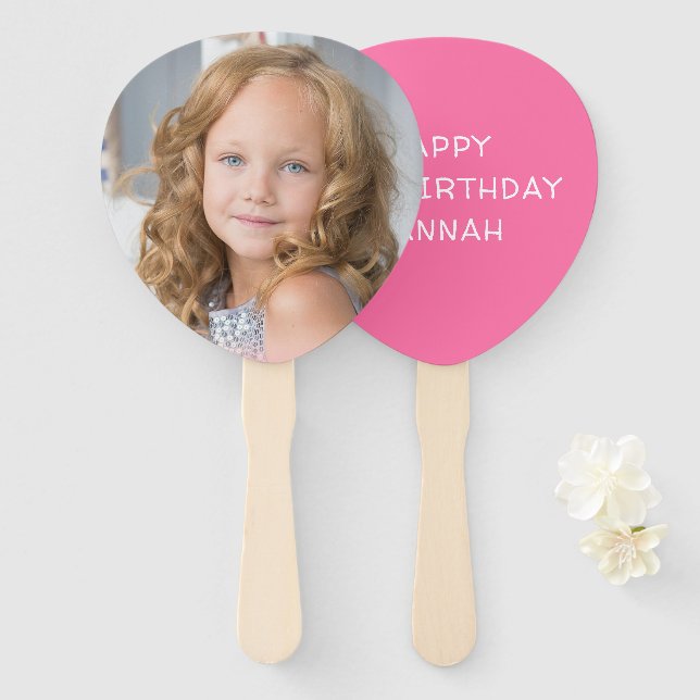 Pink Birthday Photo Custom Hand Fan (Front and Back)