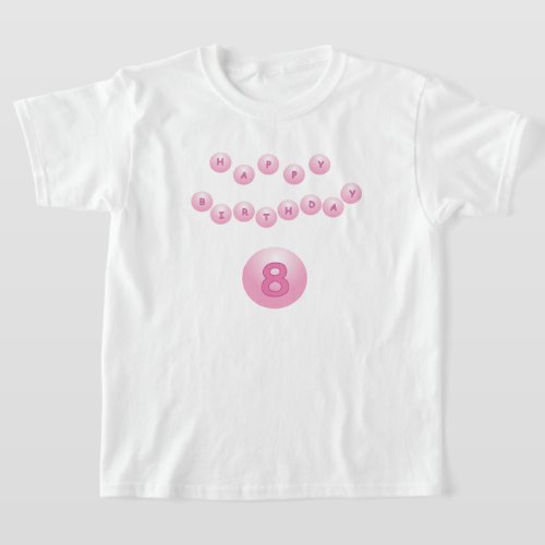 Pink Birthday Ping Pong Balls Age 8 T_Shirt