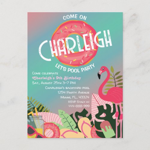 Pink Birthday Pool Invitation Party Postcard