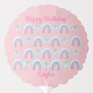 Pink Birthday - Rainbows Butterflies & Polka Dots Balloon