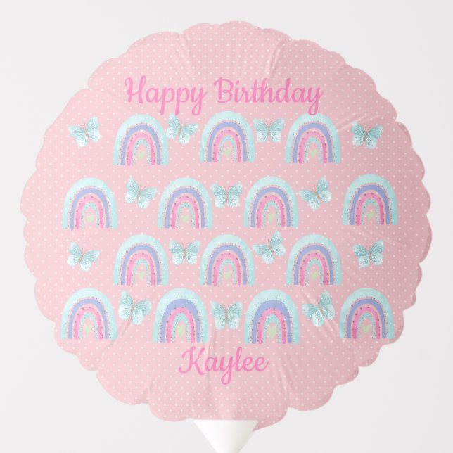 Pink Birthday - Rainbows Butterflies & Polka Dots  Balloon (Front)