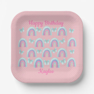 Pink Birthday Rainbows, Butterflies & Polka Dots Paper Plates