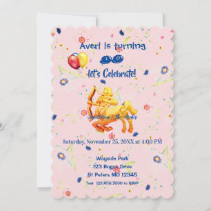 Pink Birthday Sagittarius Invitation